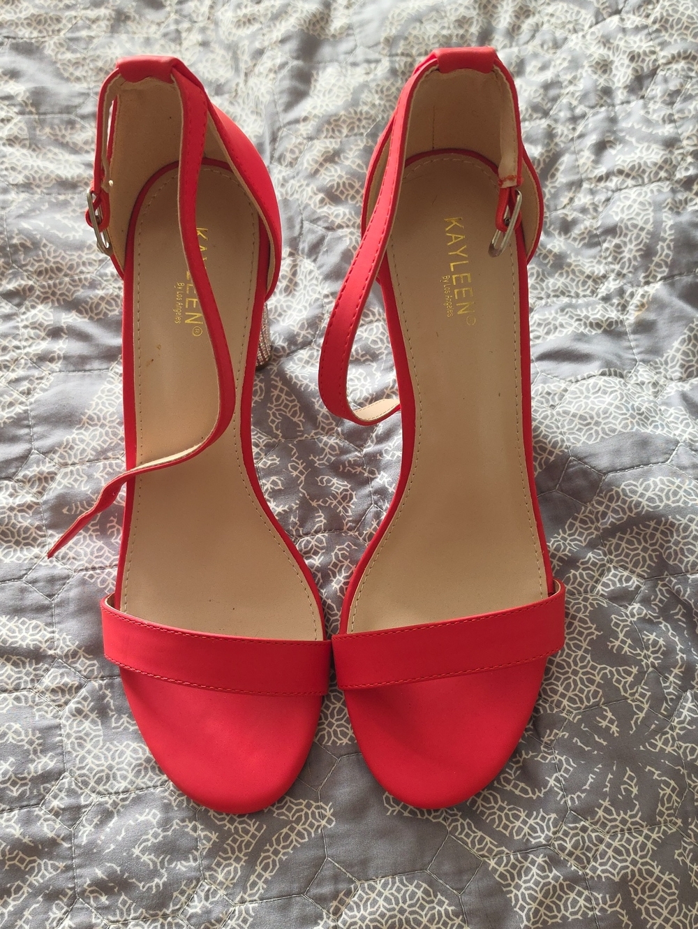 KAYLEEN By Los Angeles Red Open-Toe Ankle-Strap Heels